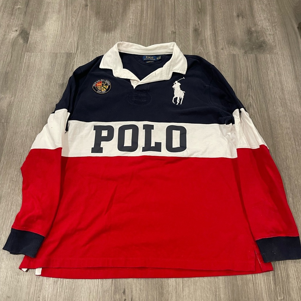 Polo Ralph Lauren Rugby men’s Size XXL custom slim fit Blue/Red/White